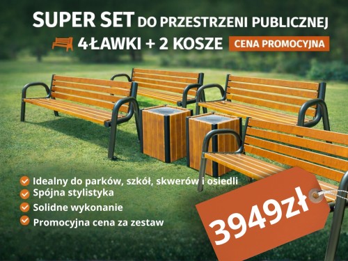 Super zestaw: 4 ławki Figa + 2 kosze Miodzio (NOWOŚĆ)