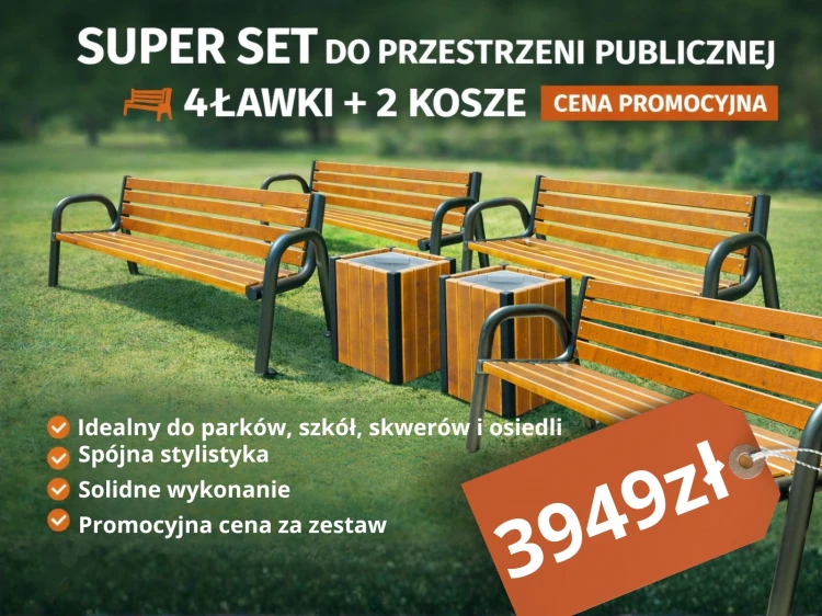 Super zestaw: 4 ławki Figa + 2 kosze Miodzio (NOWOŚĆ)